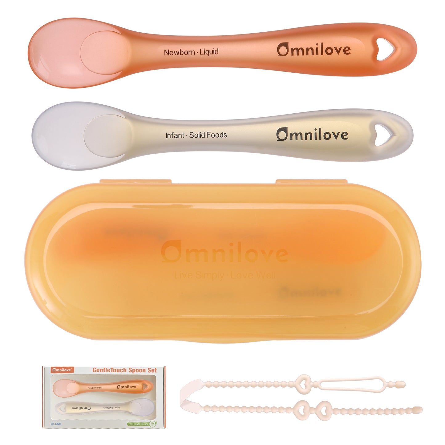 Omnilove Silicone Baby Spoons 2-Pack with Case