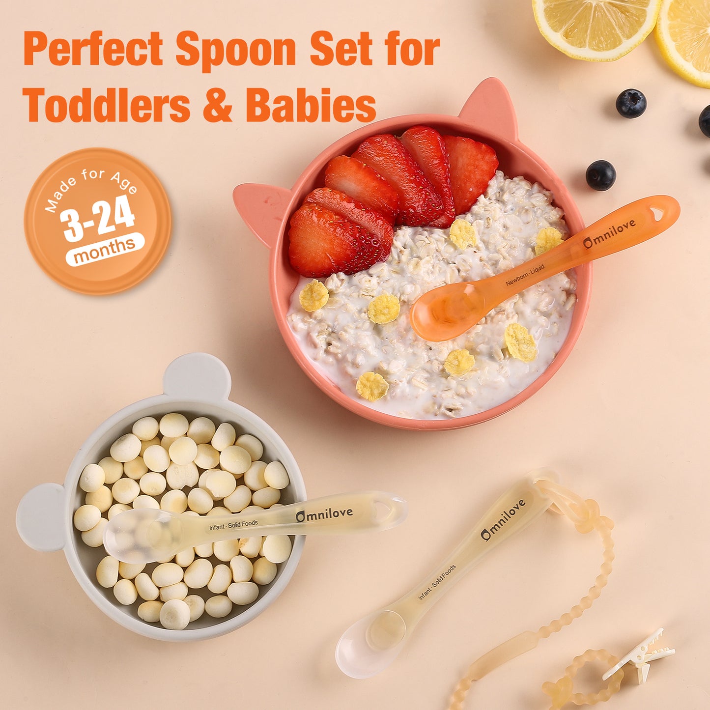 Omnilove Silicone Baby Spoons 2-Pack with Case